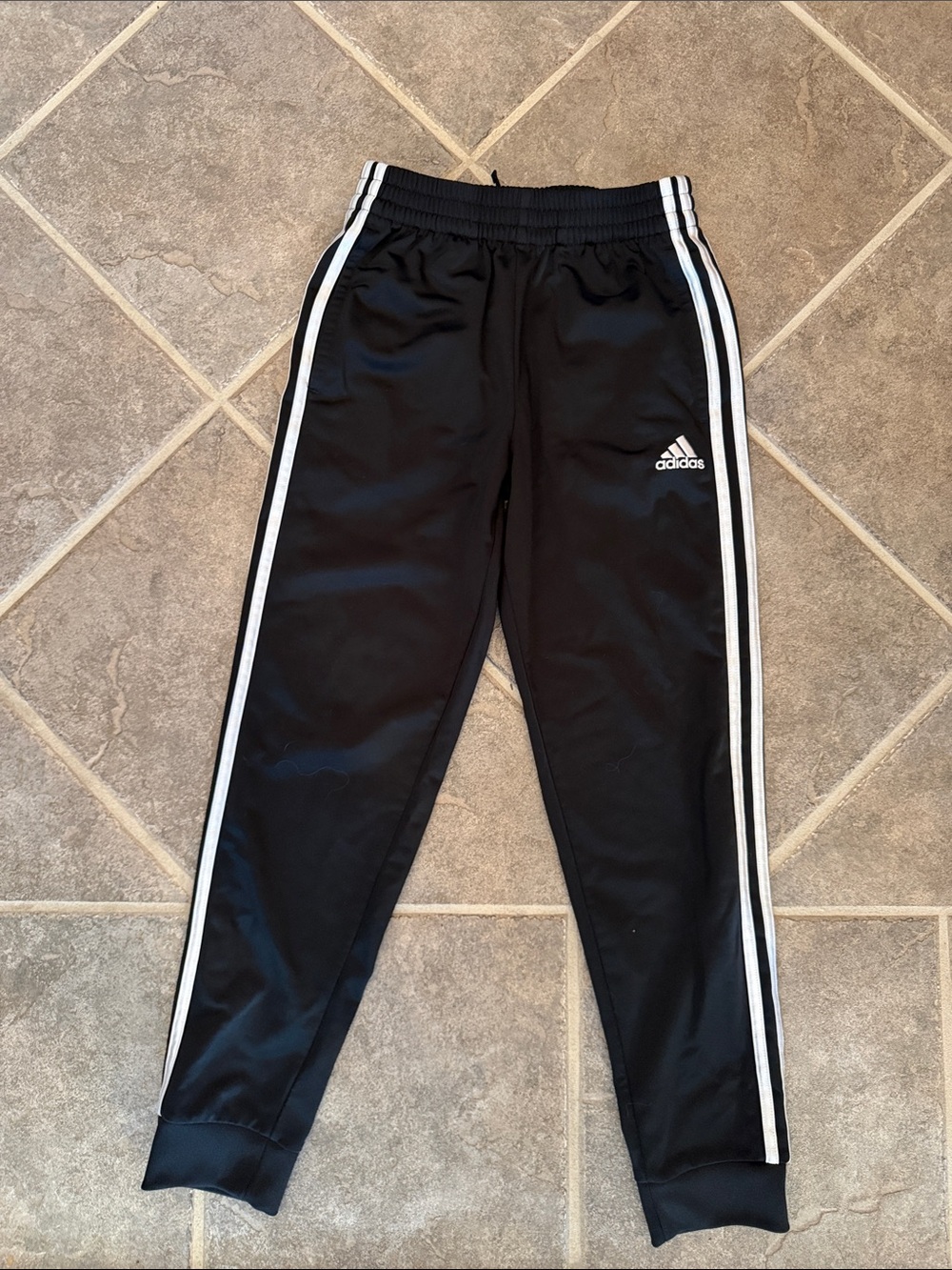 adidas Black Joggers with White Side Stripes - youth medium (10/12)